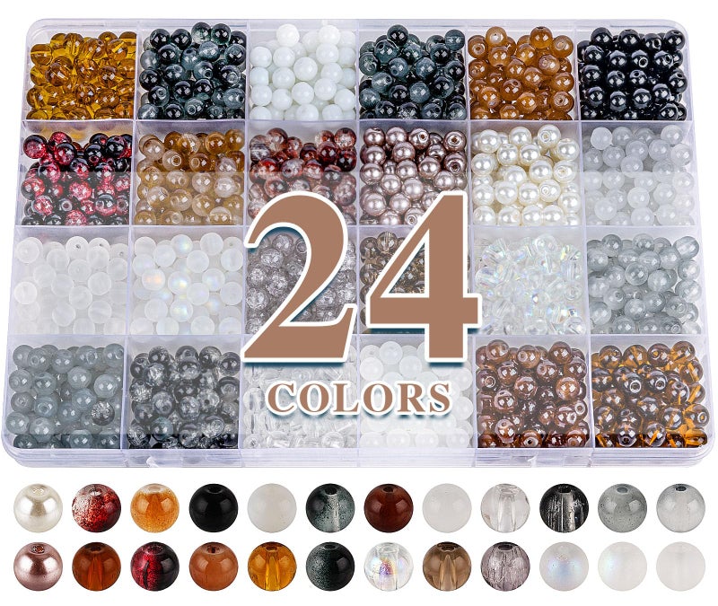 XSEINO About 1200PCS 6mm Glass Beads Bracelet Making Kit24 Assorted Black and White Series Colorful Crystal Beads for Bracelet and Jewelry Making and DIY CraftsFriendship Bracelets