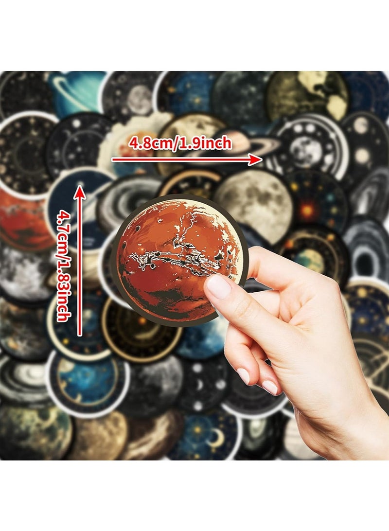 YALONG مجموعة من 50 قطعة من ملصقات السماوية، ملصقات كوكب القمر والفضاء وعلم الفلك لدفتر القصاصات والمجلات والمستلزمات والمخططات والحقائب المحمولة والديكور المنزلي، ملصقات المجرة الكونية المقاومة للماء للطلاب والبالغين - Image 3