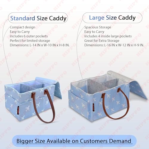 HIPPO Cute Diaper Caddy Bag with Lid Protection X-LARGE Size for Smart Mothers Baby Diaper Caddy Organizers, Nursery, Portable (BLUE-AEROPLANE) - Image 2