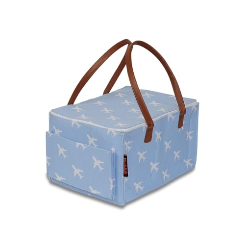 HIPPO Cute Diaper Caddy Bag with Lid Protection X-LARGE Size for Smart Mothers Baby Diaper Caddy Organizers, Nursery, Portable (BLUE-AEROPLANE) - Image 1