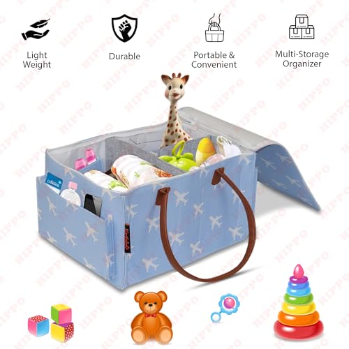 HIPPO Cute Diaper Caddy Bag with Lid Protection X-LARGE Size for Smart Mothers Baby Diaper Caddy Organizers, Nursery, Portable (BLUE-AEROPLANE) - Image 4