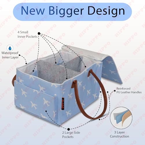 HIPPO Cute Diaper Caddy Bag with Lid Protection X-LARGE Size for Smart Mothers Baby Diaper Caddy Organizers, Nursery, Portable (BLUE-AEROPLANE) - Image 3