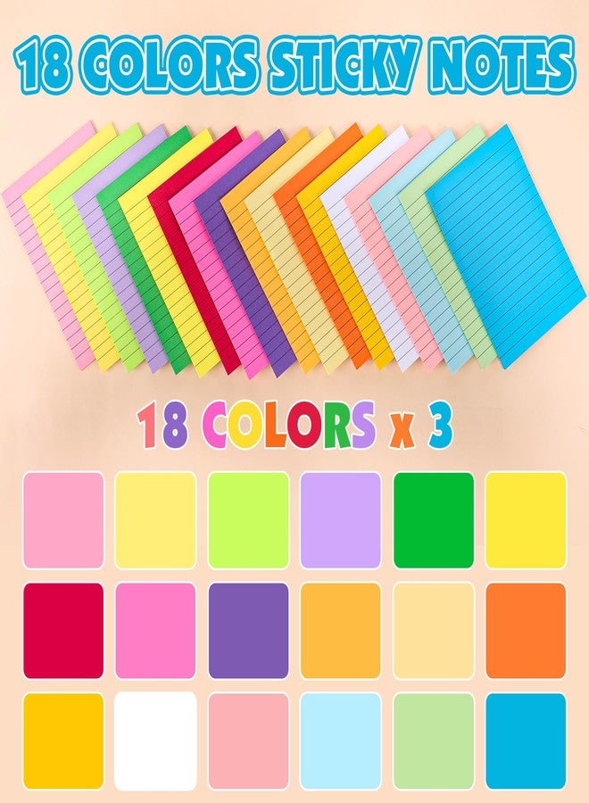 NUITPY 54 Pads Lined Sticky Notes, 18 Colors 4in x 6in Self Stick Note Pads, Strong Adhesive Sticky Note with Lines, Large Sticky Notes for School, Home, Office, 24 Sheets/Pad - Image 3