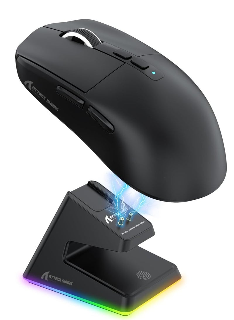 Attack Shark ماوس ألعاب لاسلكي خفيف الوزن X6 مع 3 أوضاع سلكية 2.4G BT5.2 حتى 26K DPI قاعدة شحن مغناطيسية RGB تعمل باللمس - Image 1