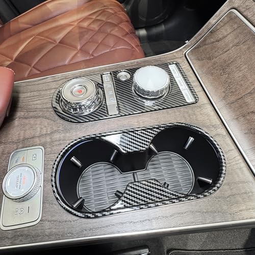 JUIVEEL ABS Central Gear Shift Panel Cover Center Console Gear Shift Panel Cover Water Cup Holder Cover Compatible with Genesis GV80 2025 [PE] Accessories (Carbon Fiber Style) - Image 3