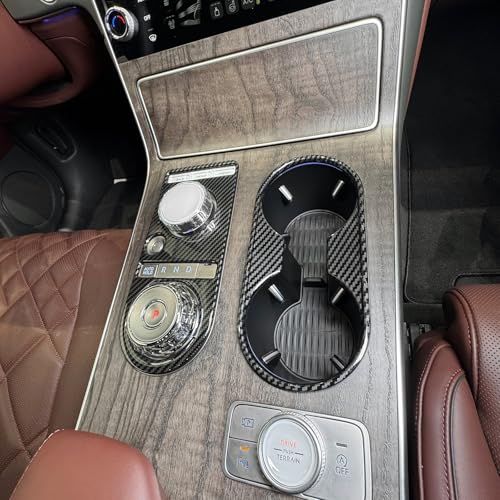 JUIVEEL ABS Central Gear Shift Panel Cover Center Console Gear Shift Panel Cover Water Cup Holder Cover Compatible with Genesis GV80 2025 [PE] Accessories (Carbon Fiber Style) - Image 4