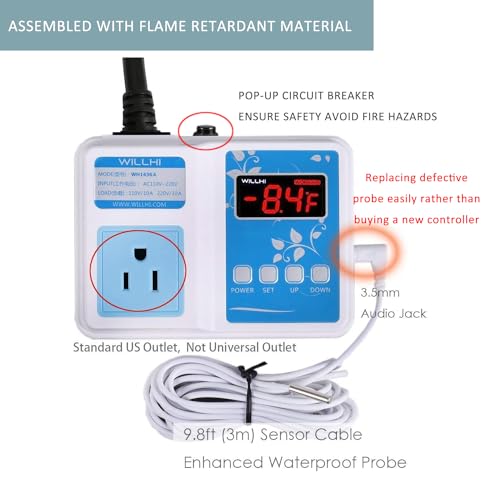 WILLHI WH1436A 10A Temperature Controller 110V Digital Thermostat Switch Sous Vide Controller NTC 10K Sensor Improved Version - Image 4