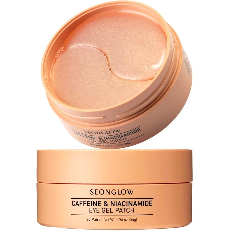 SEONGLOW Caffeine Under Eye Patches: 30 Pairs Korean Hydrogel Eye Masks for Dark Circles Puffiness Relief with Niacinamide Hyaluronic Acid - Undereye Brightening Hydrating Anti-Wrinkle Treatment - Image 1