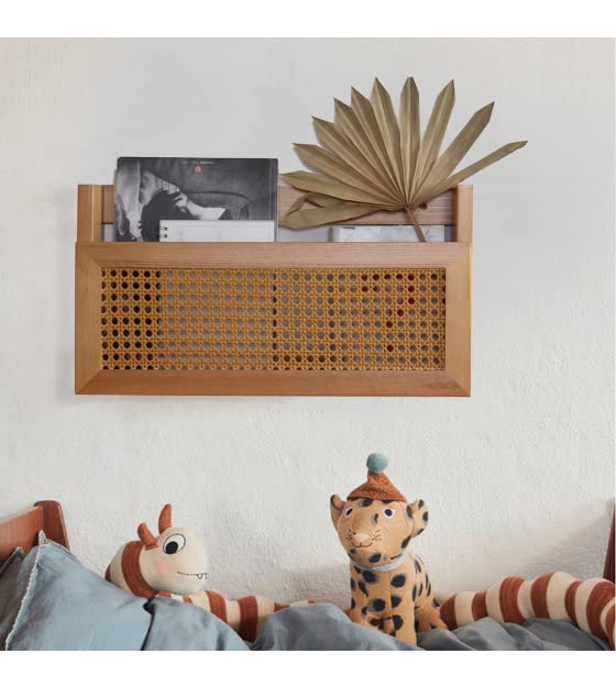 FRIADE Wall Magazine Rack with PE Rattan GridSize 173 x 4 x 94File Holder For EntrywayLiving RoomWaiting RoomKids roomOfficeRetro Brown