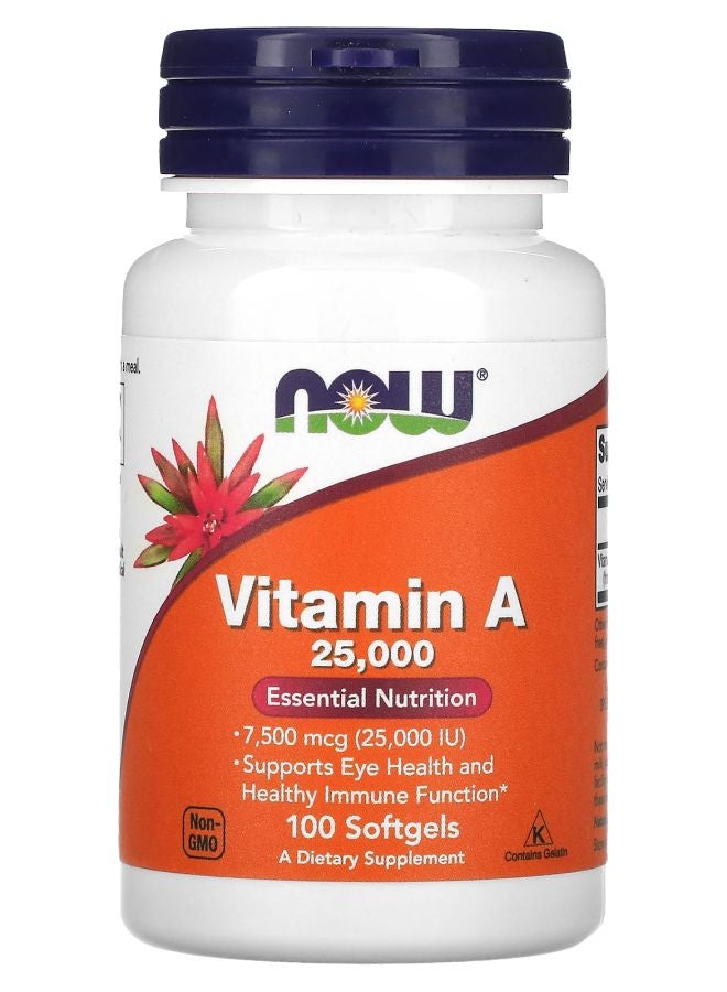 now Vitamin A 7500 mcg (25000 IU) 100 Softgels