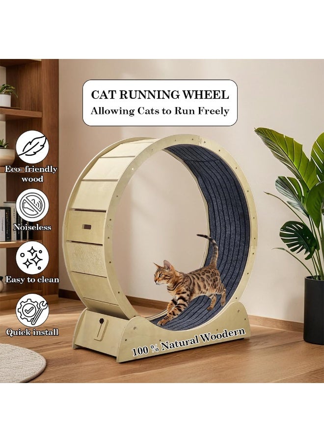 أن ان سي بيتس عجلة تمرين كبيرة للقطط، جهاز جري للقطط للقطط الداخلية، عجلة لياقة بدنية قوية وهادئة، معدات تمرين للقطط، عجلة جري للقطط من الخشب الطبيعي، ممر سجاد وقفل أمان 100 سم (بيج) - Image 4