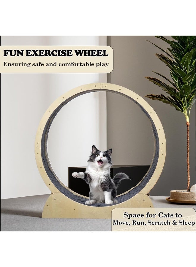 أن ان سي بيتس عجلة تمرين كبيرة للقطط، جهاز جري للقطط للقطط الداخلية، عجلة لياقة بدنية قوية وهادئة، معدات تمرين للقطط، عجلة جري للقطط من الخشب الطبيعي، ممر سجاد وقفل أمان 100 سم (بيج) - Image 3