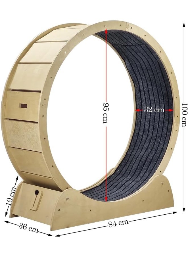 أن ان سي بيتس عجلة تمرين كبيرة للقطط، جهاز جري للقطط للقطط الداخلية، عجلة لياقة بدنية قوية وهادئة، معدات تمرين للقطط، عجلة جري للقطط من الخشب الطبيعي، ممر سجاد وقفل أمان 100 سم (بيج) - Image 2
