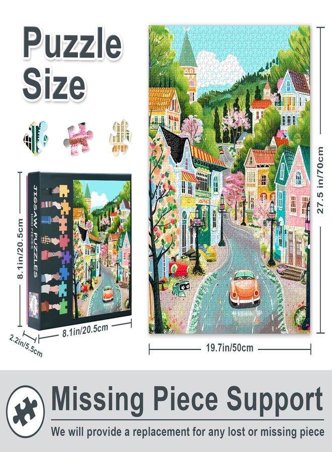 Rebotipy 1000 Pieces Jigsaw Puzzle for Adults European Cartoon Fairy Tale Town with Orange Car Puzzles Games for Adults Hard Challenging - 20" x 28" - Image 3