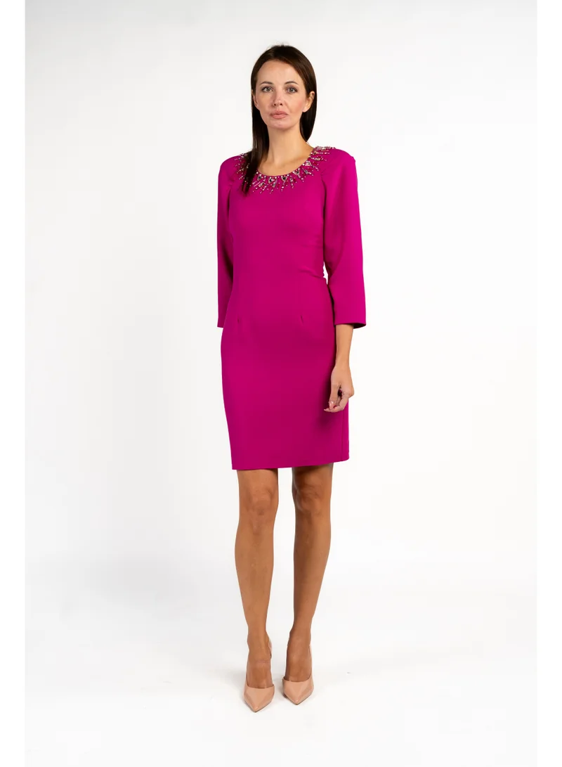Fashonara  Fuschia Mini Length Party Dress with Crystal Embossing for Women | Best Price UAE