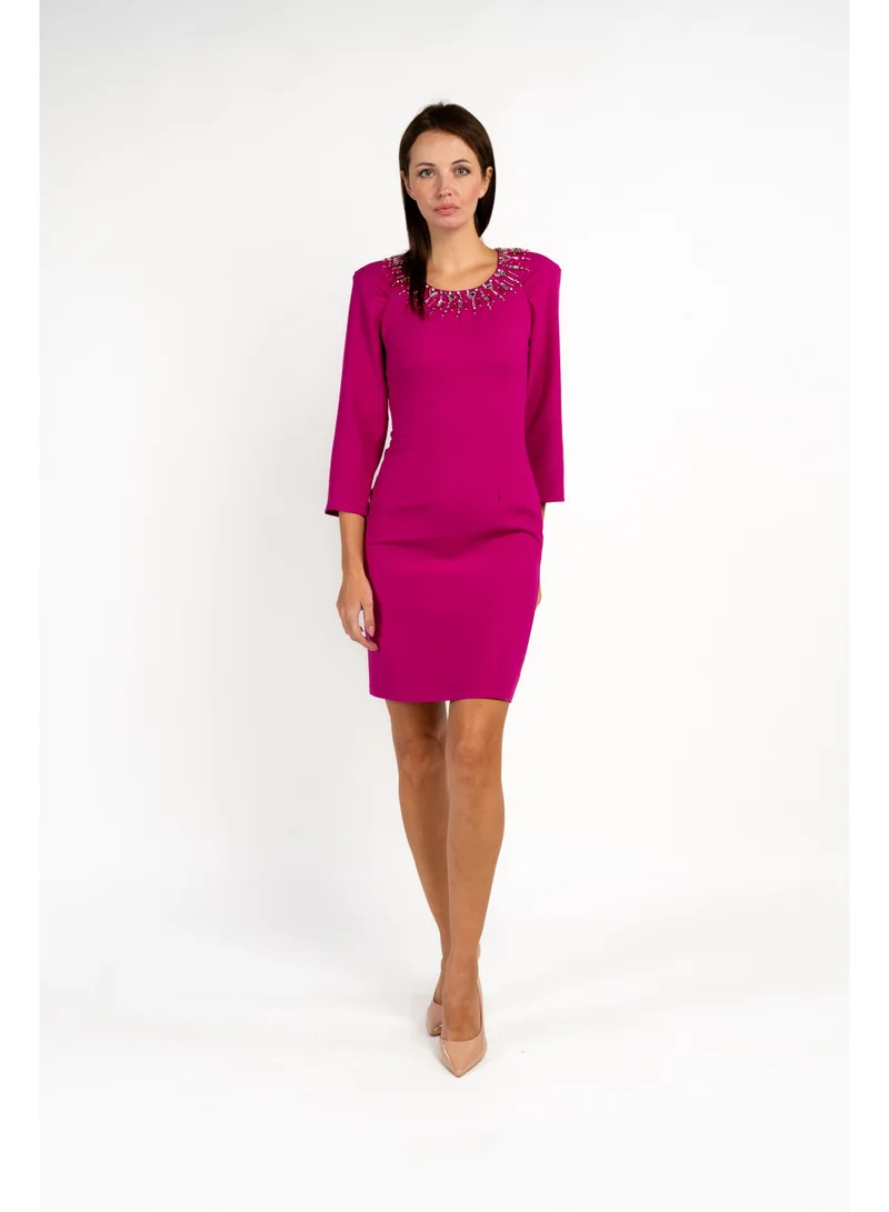 Fashonara  Fuschia Mini Length Party Dress with Crystal Embossing for Women | Best Price UAE