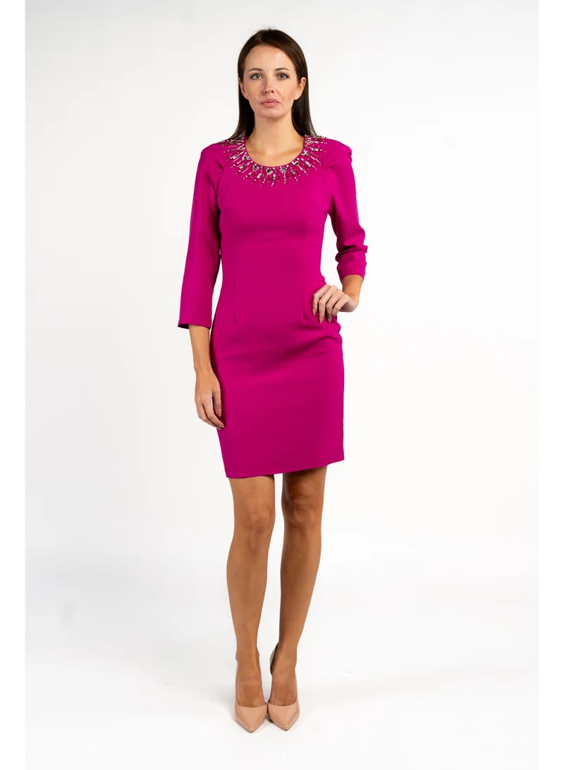 Fashonara Fuschia Mini Length Party Dress with Crystal Embossing