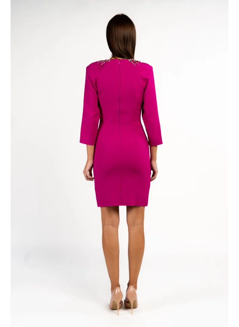 Fashonara Fuschia Mini Length Party Dress with Crystal Embossing