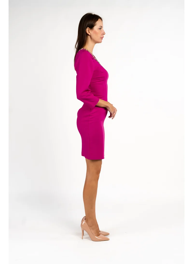 Fashonara  Fuschia Mini Length Party Dress with Crystal Embossing for Women | Best Price UAE