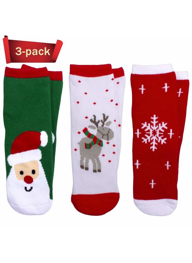 WTTORDE 3 PCS Christmas Kids Socks Warm Winter Crew Socks Unisex Cotton Socks Xmas Gif - Image 1
