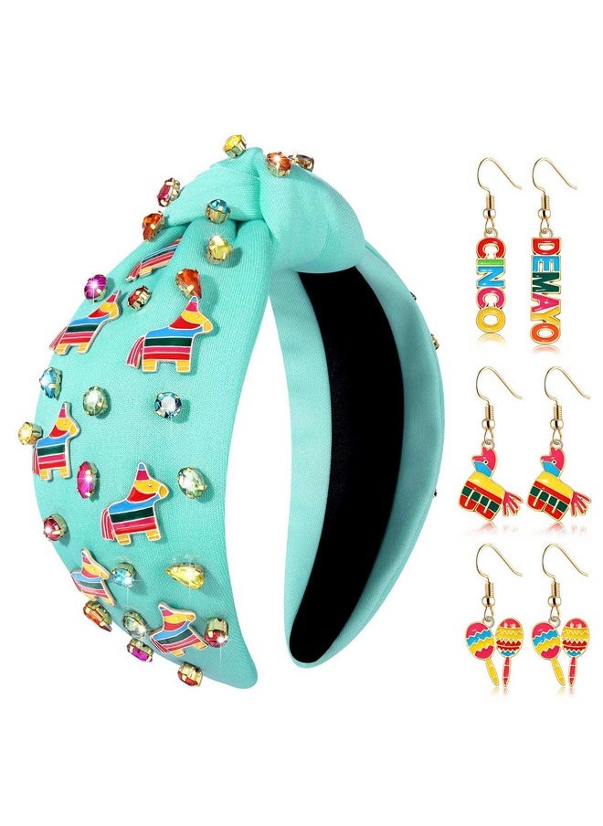 HZEYN Mexican Headbands For Women Cinco De Mayo Fiesta Headband Donkey Pinata Headband Jeweled Crystal Knotted Headband Mexican Holiday Costume Accessories  - Image 1