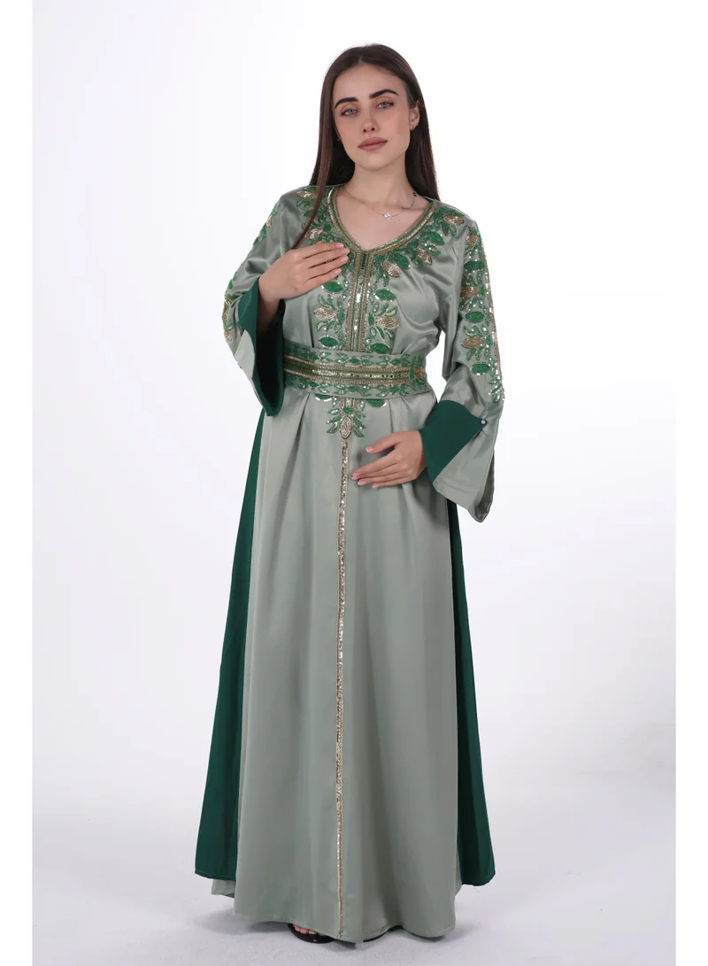 AL BENT AL SHARQIEH women belted satin jalabiya dress
