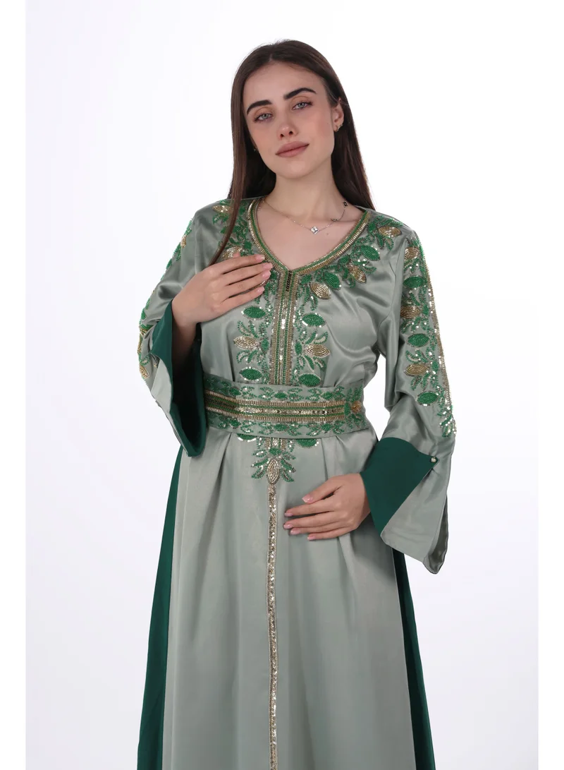 AL BENT AL SHARQIEH women belted satin jalabiya dress