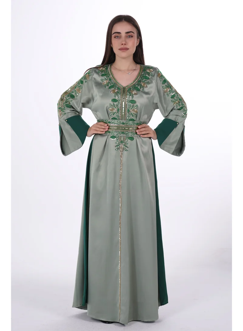 AL BENT AL SHARQIEH Mint Green women belted satin jalabiya dress for Women | Best Price UAE