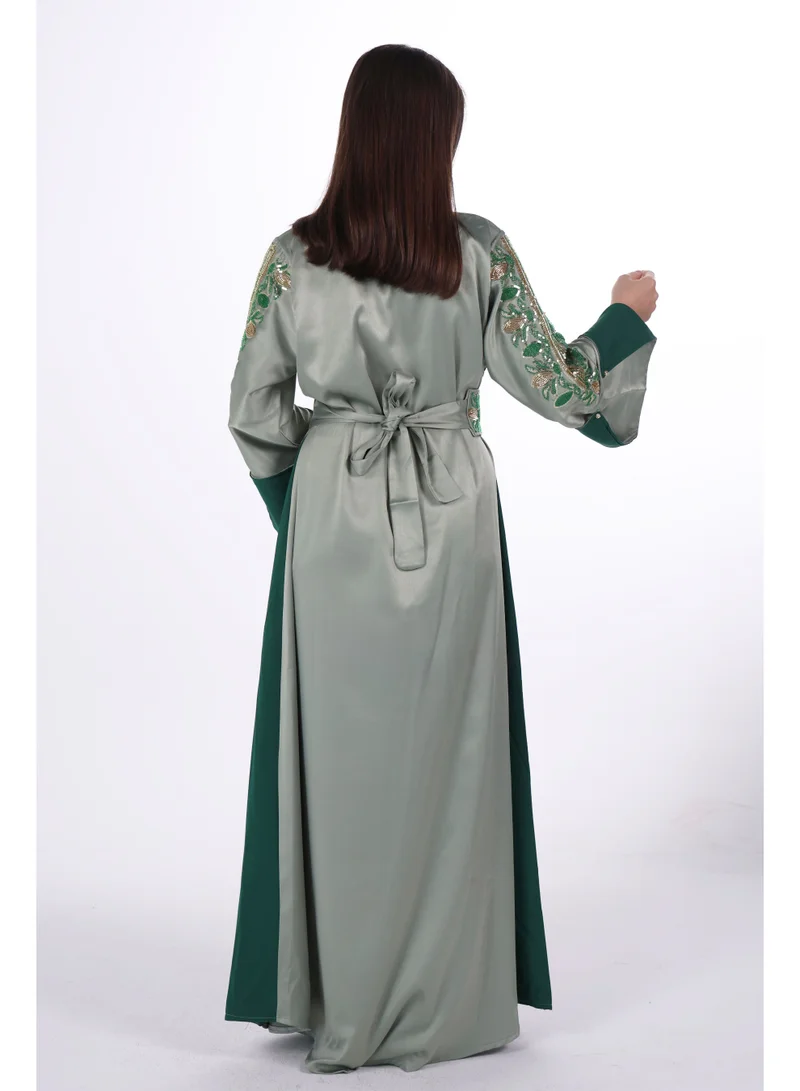 AL BENT AL SHARQIEH Mint Green women belted satin jalabiya dress for Women | Best Price UAE