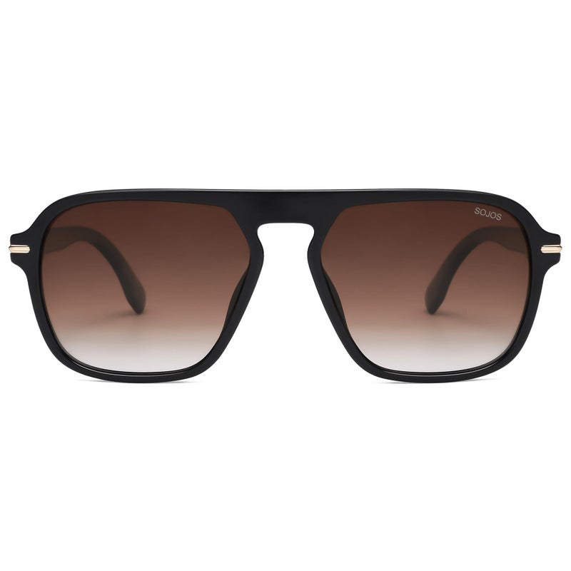 SOJOS Retro Aviator Polarized Sunglasses for Men Women Trendy Vintage Square Pilot Mens Shades SJ2370 Black Frame Brown Grading Lens - Image 5