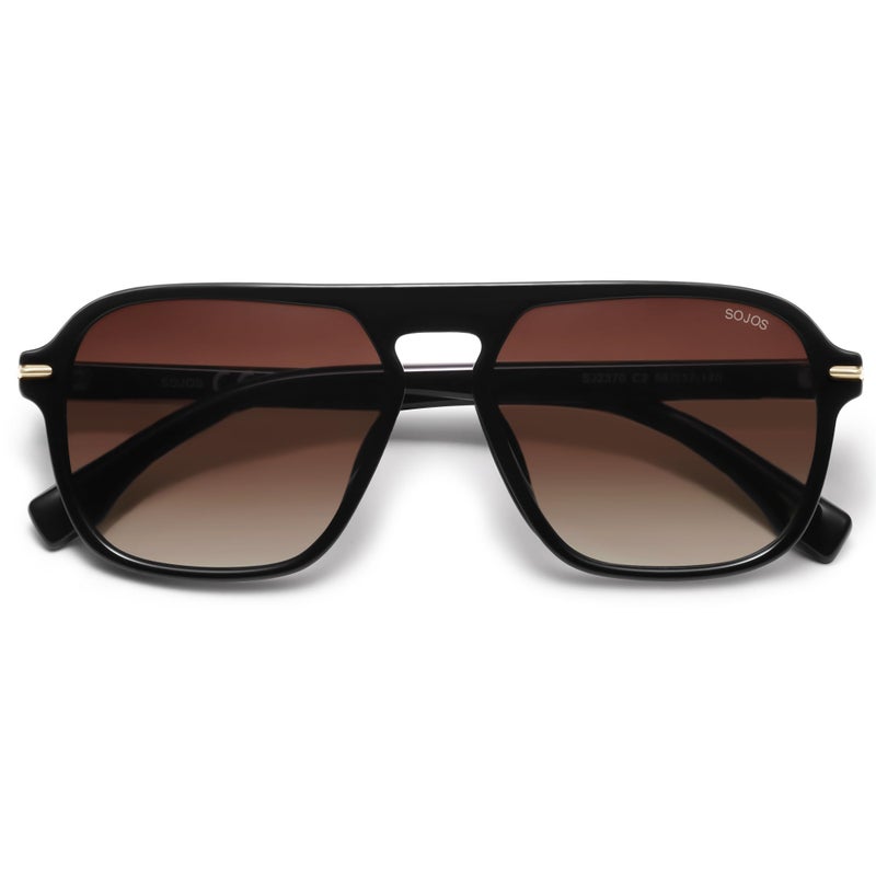 SOJOS Retro Aviator Polarized Sunglasses for Men Women Trendy Vintage Square Pilot Mens Shades SJ2370 Black Frame Brown Grading Lens - Image 1