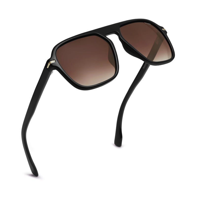 SOJOS Retro Aviator Polarized Sunglasses for Men Women Trendy Vintage Square Pilot Mens Shades SJ2370 Black Frame Brown Grading Lens - Image 4