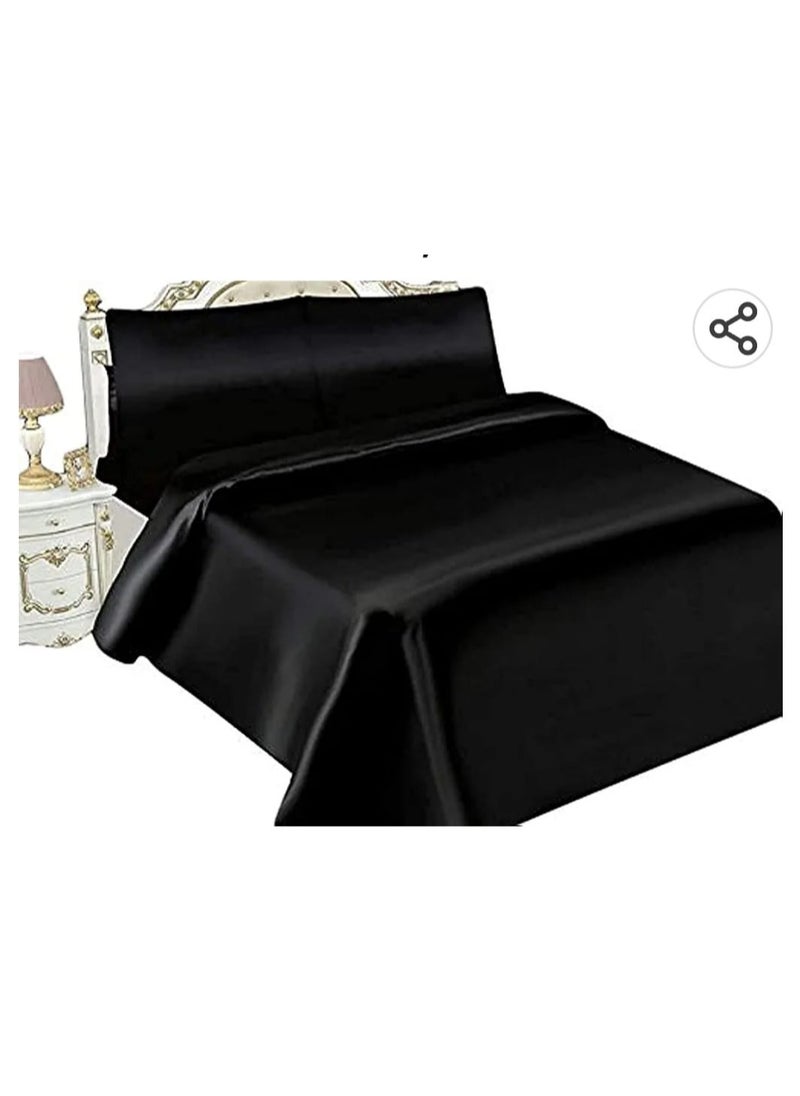 Soft touch satin bed set, 4 pieces black