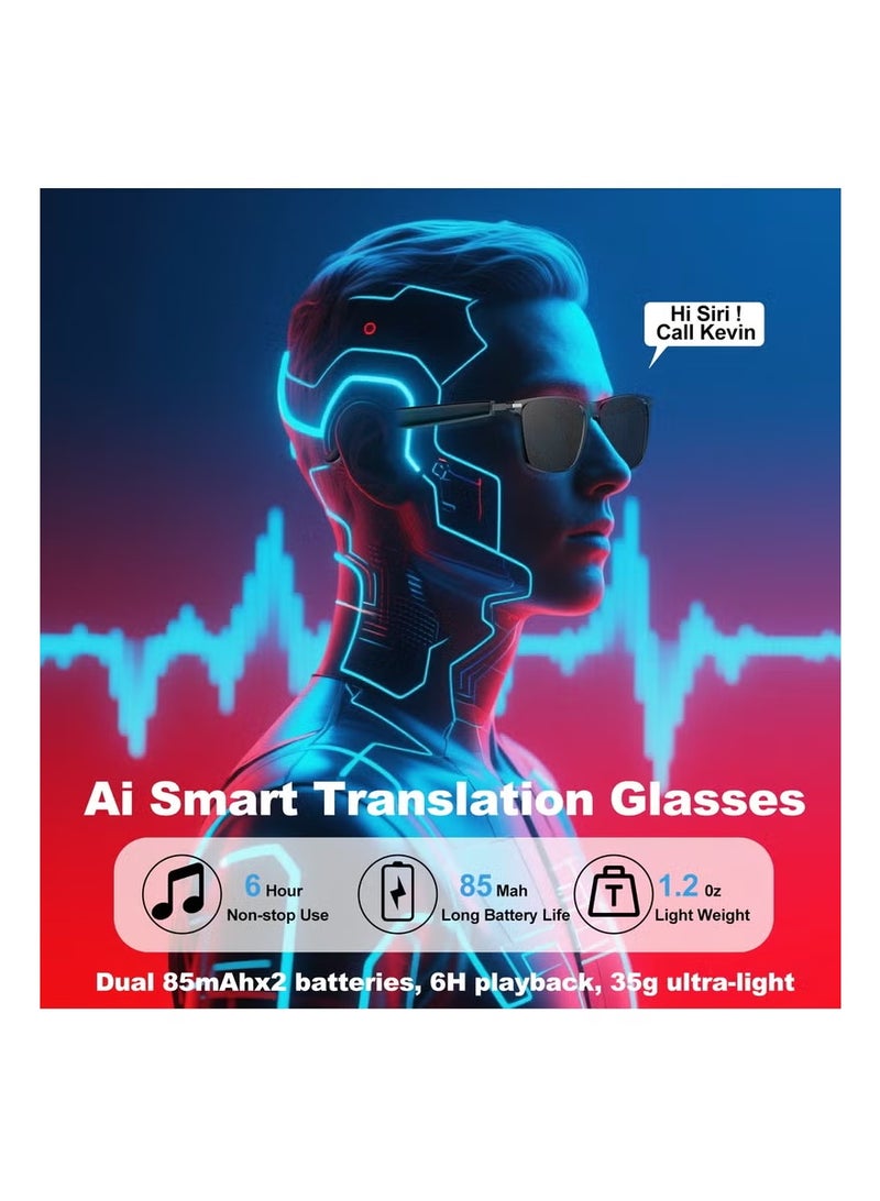 Ai مترجم النظارات الذكية مع الدردشة GPT بلوتوث للرجال والنساء مع 100 لغة، في الوقت الحقيقي الترجمة، مع مكبرات الصوت والنظارات الشمسية، جولة اجتماع التجارة الأعمال. - Image 4