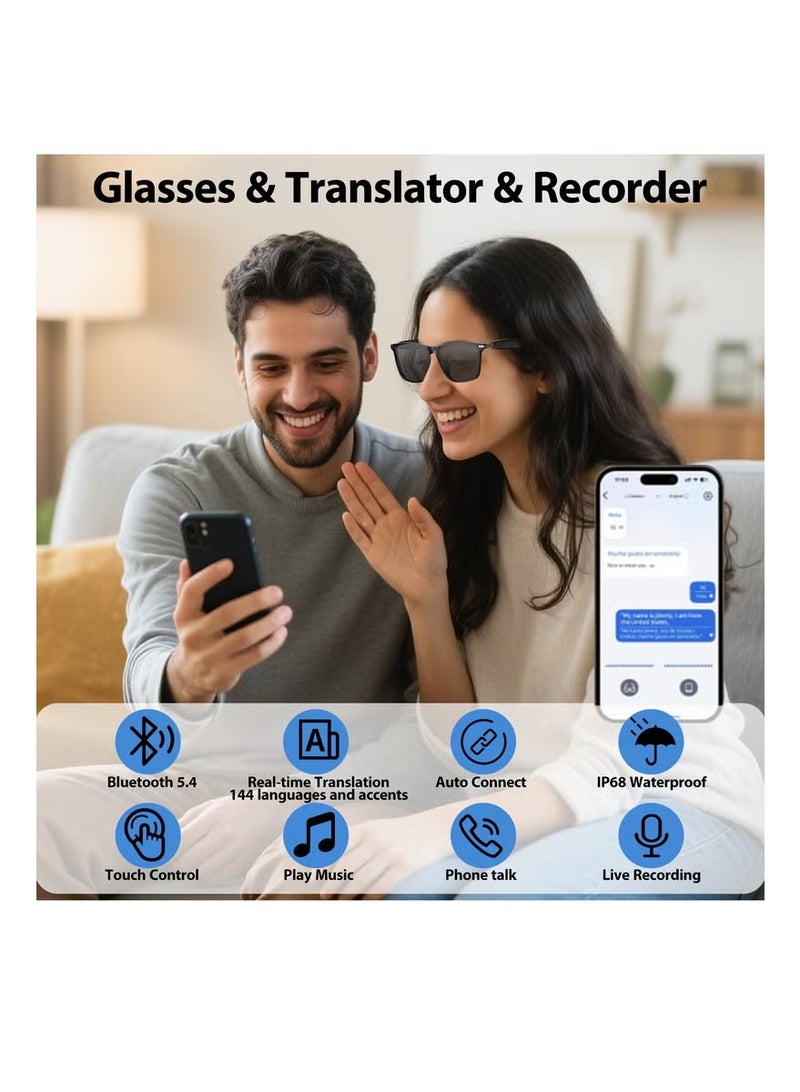 Ai مترجم النظارات الذكية مع الدردشة GPT بلوتوث للرجال والنساء مع 100 لغة، في الوقت الحقيقي الترجمة، مع مكبرات الصوت والنظارات الشمسية، جولة اجتماع التجارة الأعمال. - Image 5