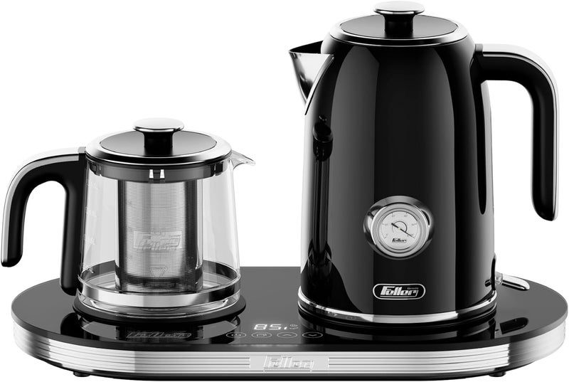 Feller Germany 2200 W 2-in-1 Retro Teamaker/Coffee Maker +1.7L Stainless Steel Electric Kettle with Strix, Adjustable Touch Teapot Temp+LED Display, TS490, 2Y Guarantee-KSA Version (Black) - Image 1