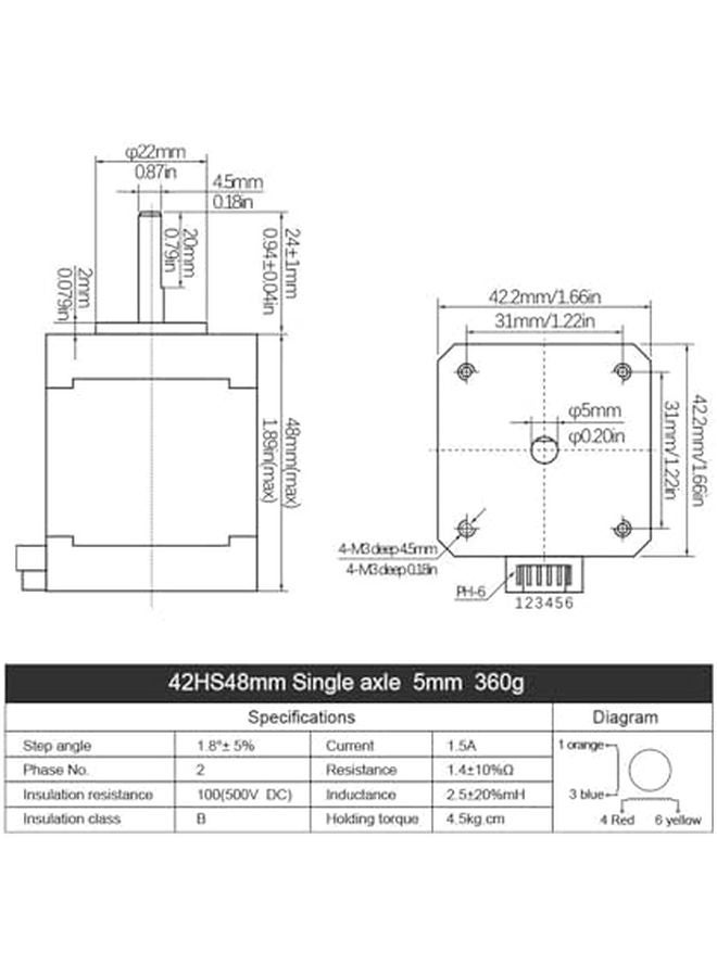 Nema 17 Stepper Motor 1.8 Degree 0.55Nm 5mm Shaft 2 Phase 4 Wire for CNC 3D Printer - Image 5