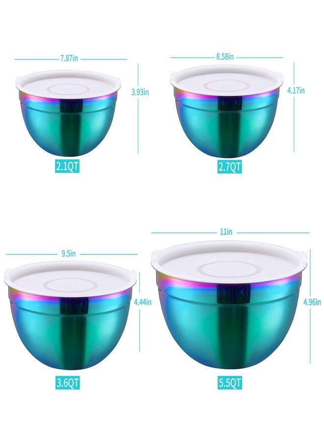 DINYWOW 4 Piece Rainbow Mixing Bowls with Lids for Kitchen, Stainless Steel Mixing Bowls Set Ideal for Baking, Prepping, Cooking and Serving Food, Nesting Metal Mixing Bowls for Space Saving Storage - Image 2