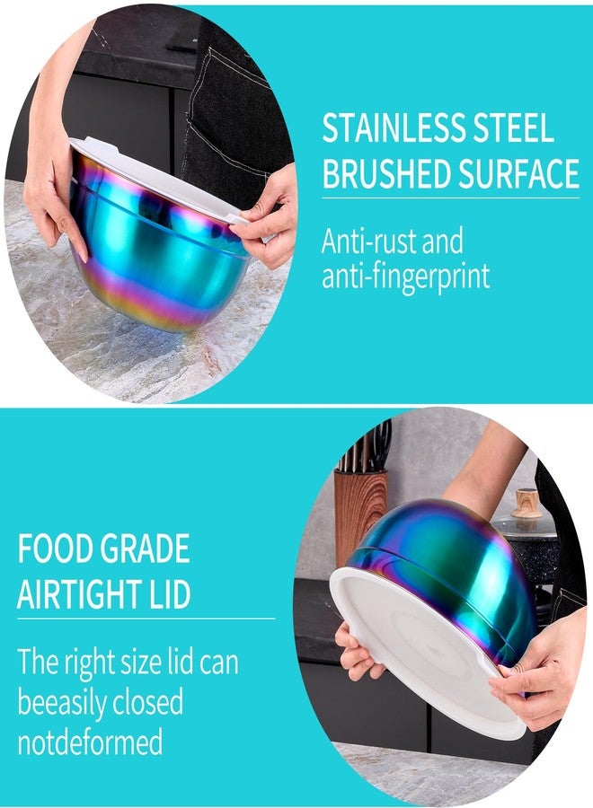 DINYWOW 4 Piece Rainbow Mixing Bowls with Lids for Kitchen, Stainless Steel Mixing Bowls Set Ideal for Baking, Prepping, Cooking and Serving Food, Nesting Metal Mixing Bowls for Space Saving Storage - Image 4