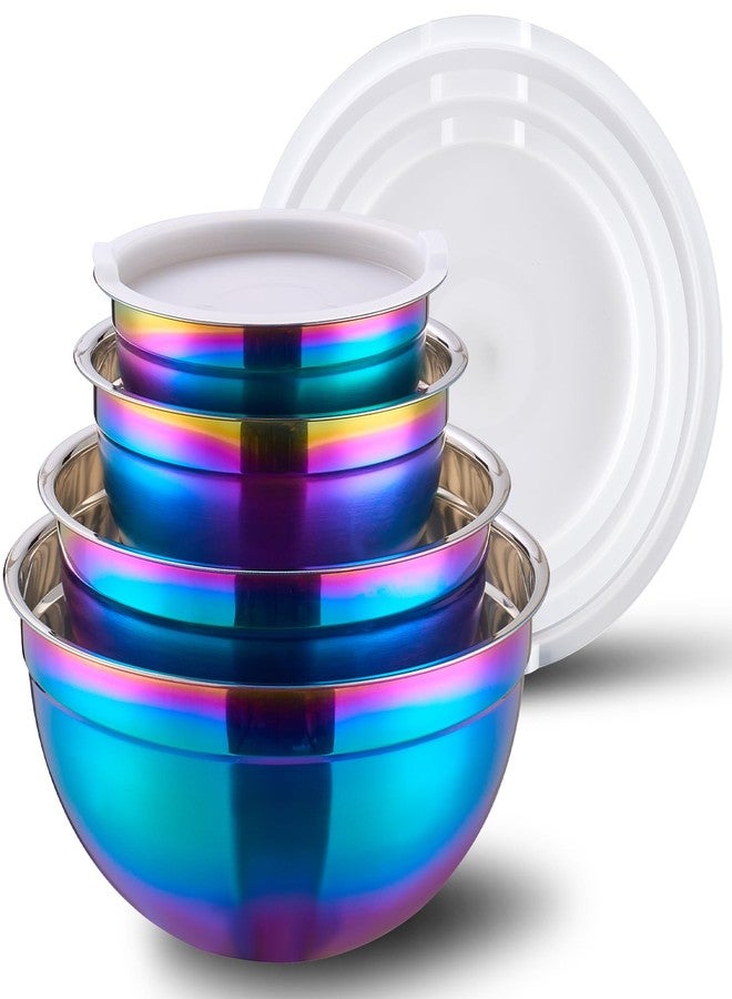 DINYWOW 4 Piece Rainbow Mixing Bowls with Lids for Kitchen, Stainless Steel Mixing Bowls Set Ideal for Baking, Prepping, Cooking and Serving Food, Nesting Metal Mixing Bowls for Space Saving Storage - Image 1