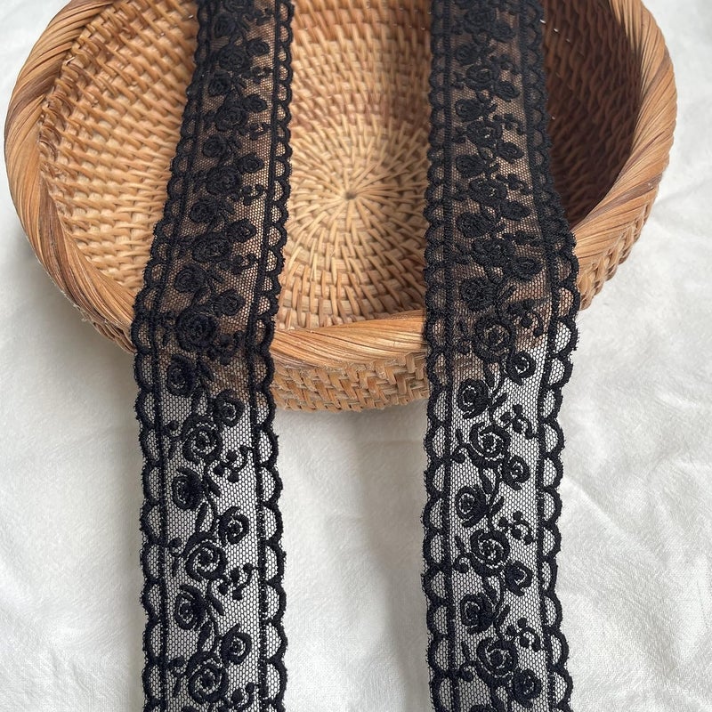 Sourcemall Lace Trim Ribbon, Delicate Black Floral Ribbon for Wedding/Bridal Decoration, DIY Craft Sewing, Home Decoration, 5 Yards (Black Flower) - Image 3