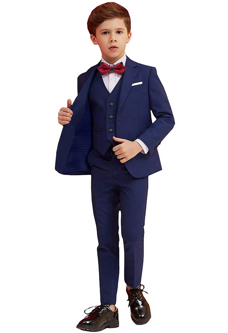 Yavakoor Boys Suit Navy Slim Fit Suits for Kids Formal Outfit Boy Tuxedo with Blazer Vest Pants Shirt and Bow Tie Size 7 - Image 1