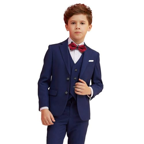 Yavakoor Boys Suit Navy Slim Fit Suits for Kids Formal Outfit Boy Tuxedo with Blazer Vest Pants Shirt and Bow Tie Size 7 - Image 3