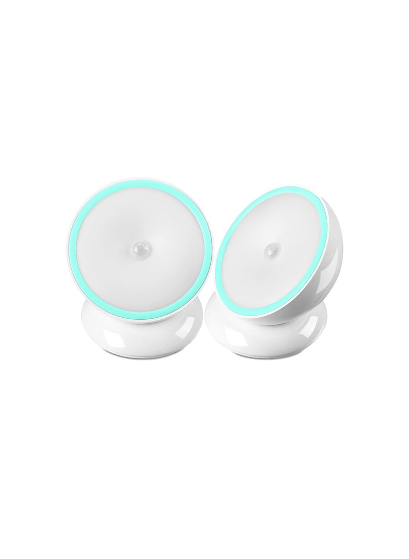 Y&D Motion Sensor Night Lights, LED Cordless Puck Lights Small Wall with Rotating Base for Cruise Cabin Hallway, Washroom, Cabinet, Stair and Bedroom, White Light (Battery Operated)(2 Pieces)  - Image 1