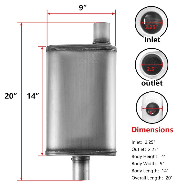 TECTRUC Mufflers DeepTone 2.25 inch Universal Exhaust Muffler,2.25" Muffler Straight-Through Performance with Stainless Steel muffler for Cars, Trucks(2.25''Inlet/Outlet) - Image 2