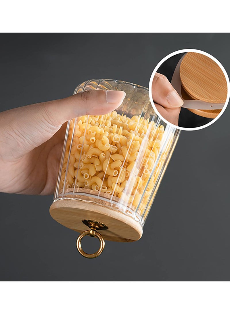 SYOSI Glass Jars, 650ml Coffee Nuts Canister Airtight Storage Jar Petal Decorative Container with Bamboo Lid Metal Handle Easy to Grasp - Image 5