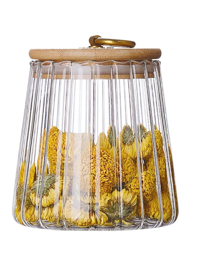 SYOSI Glass Jars, 650ml Coffee Nuts Canister Airtight Storage Jar Petal Decorative Container with Bamboo Lid Metal Handle Easy to Grasp - Image 1