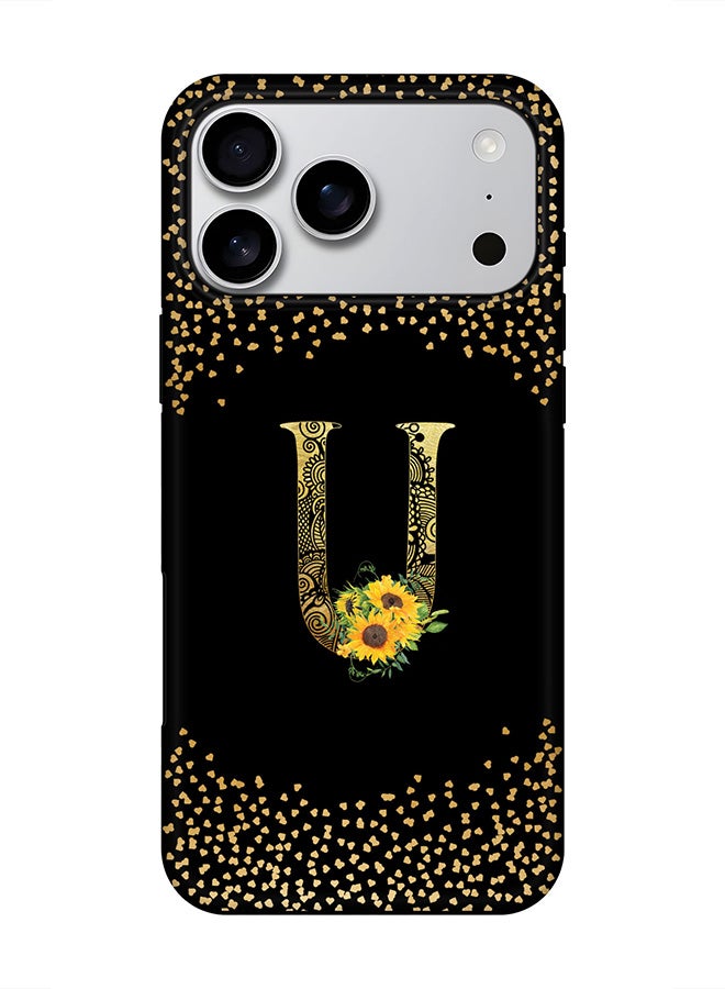Stylizedd Tough Pro Magnetic Case for iPhone 17 Pro Max, Dual Layer hybrid PC + TPU Mobile Cover Matte - Custom Floral Monogram - U ( Black )