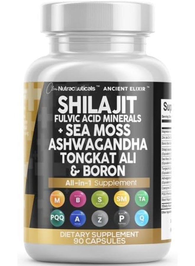 Clean Nutraceuticals Shilajit Supplement for Men with Sea Moss, Tongkat Ali, Ashwagandha, Boron, Zinc, CoQ10, PQQ - Fulvic Acid Capsules - Energy Support - 90 Count - Resin, Gummy & Powder Alternative - Image 1