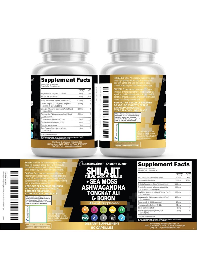 Clean Nutraceuticals Shilajit Supplement for Men with Sea Moss, Tongkat Ali, Ashwagandha, Boron, Zinc, CoQ10, PQQ - Fulvic Acid Capsules - Energy Support - 90 Count - Resin, Gummy & Powder Alternative - Image 2